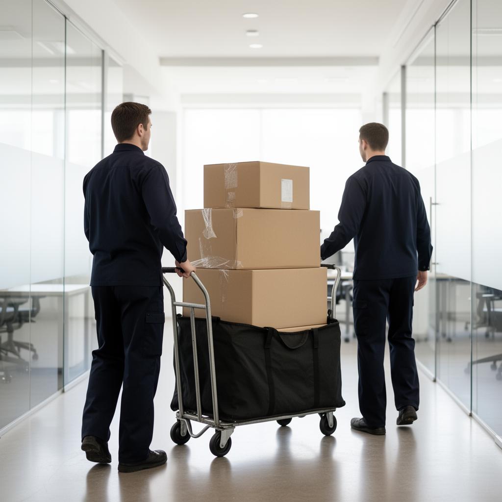 Office move with sack trolley and boxes